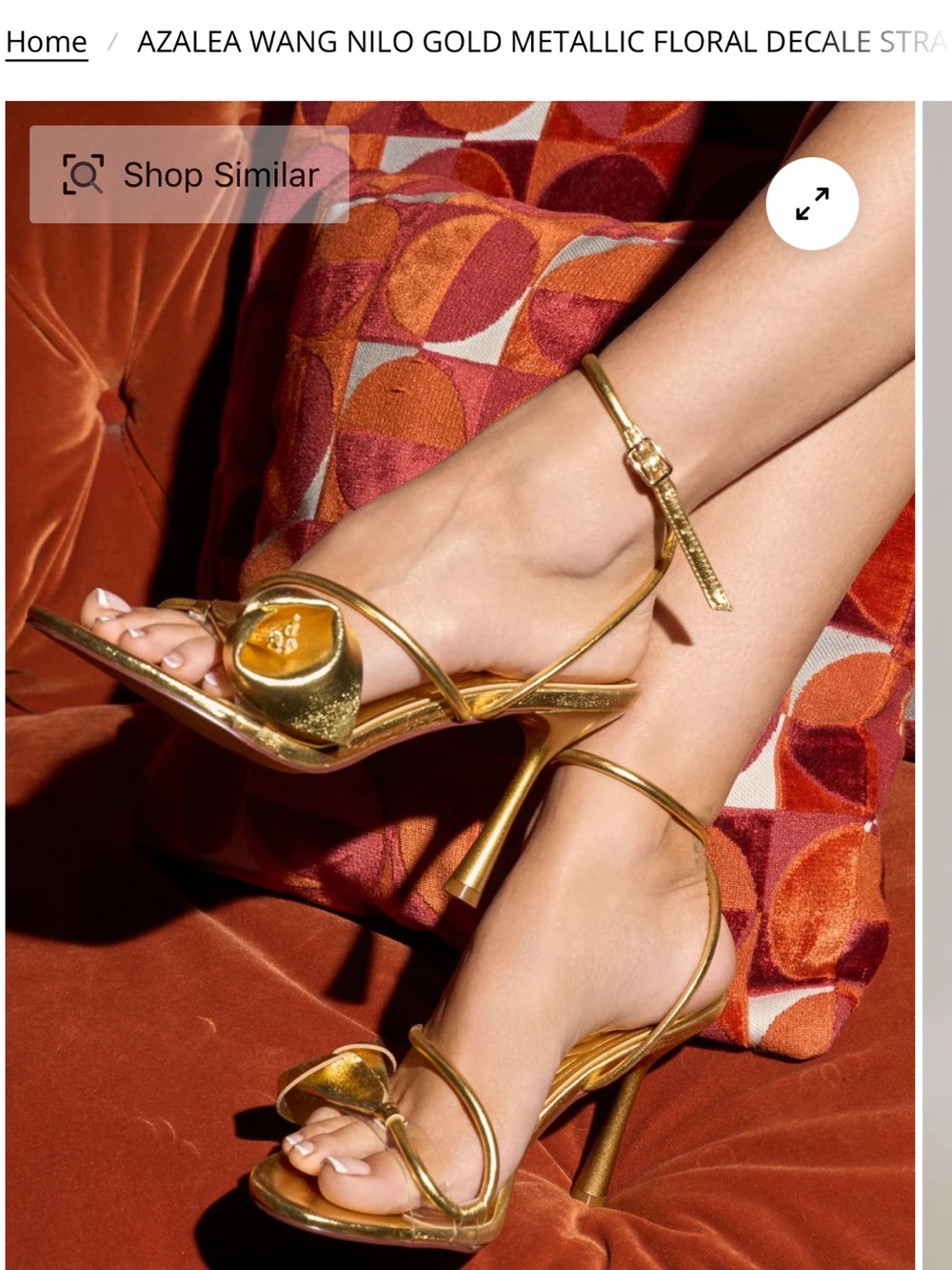 Azalea Wang Nilo Gold Metallic Floral-Decal Strappy Heels